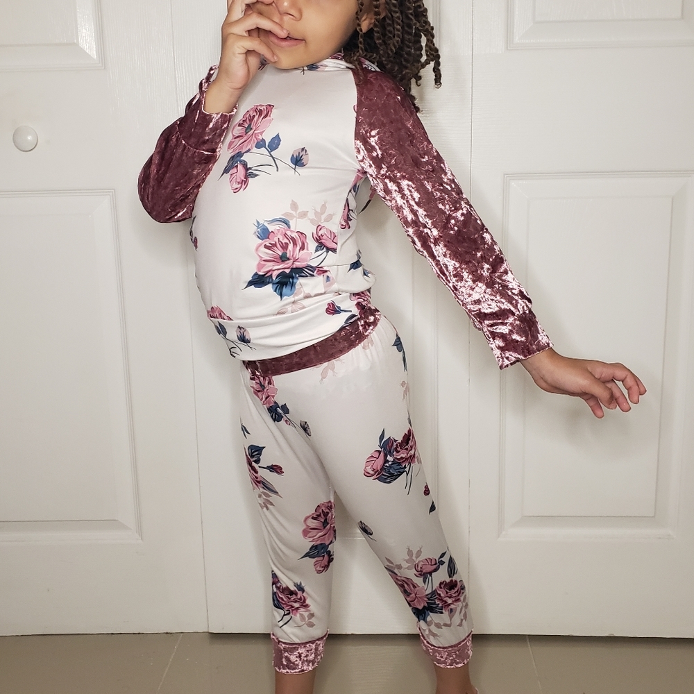 Velvet Floral hooded top with joggers